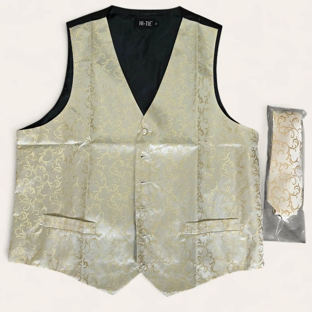Hi-Tie & Barry Wang Mens Vest Lot 7pc Paisley Jacquard XL/L Multi Formal Wedding